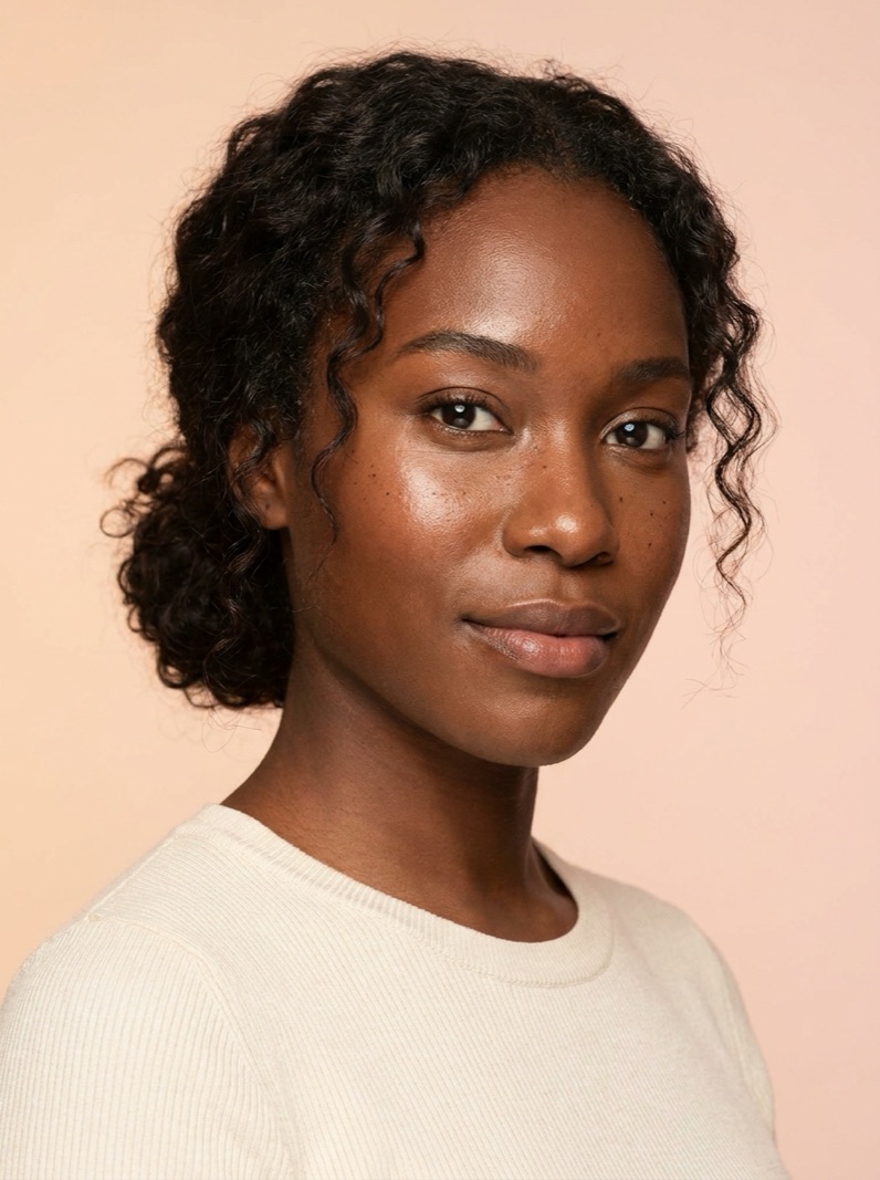 Front-facing portrait of a woman in soft, even light, the kind of photo Skyyn scores